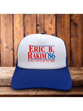 Eric B. Rakim 1986 Make 'Em Clap To This 90s Hip Hop Mens Trucker Hat Blue Cap